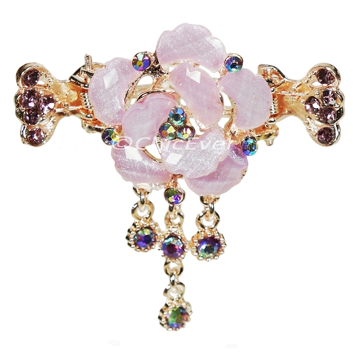 Haargreifer Rose Haarspange Haarkneifer Haarklammer Metall & Strass lila violett gold 4922b - zum Schließen ins Bild klicken